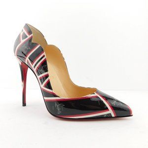 CHRISTIAN LOUBOUTIN Logo Black Patent Leather Scalloped Heel Pumps 36
